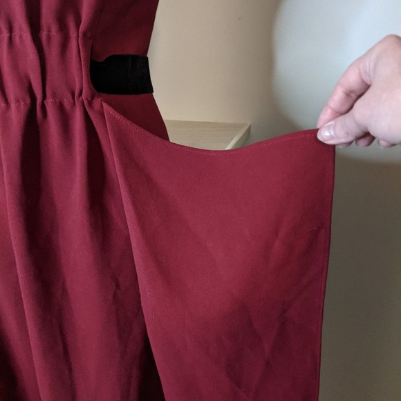 Zaikamoya Dark Red Dress with Black Velvet Sash - Picture 5 of 8